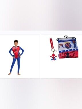 Kids Red & Blue With Spider Man Keychain Spider-Themed Costume Set